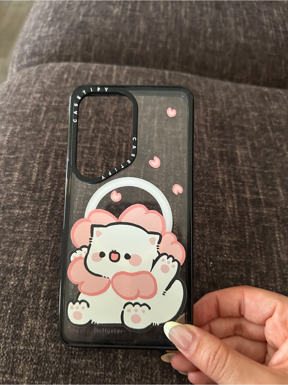 Casetify Pink & White Cartoon Cat Clear Phone Samsung Galaxy S24 Ultra.